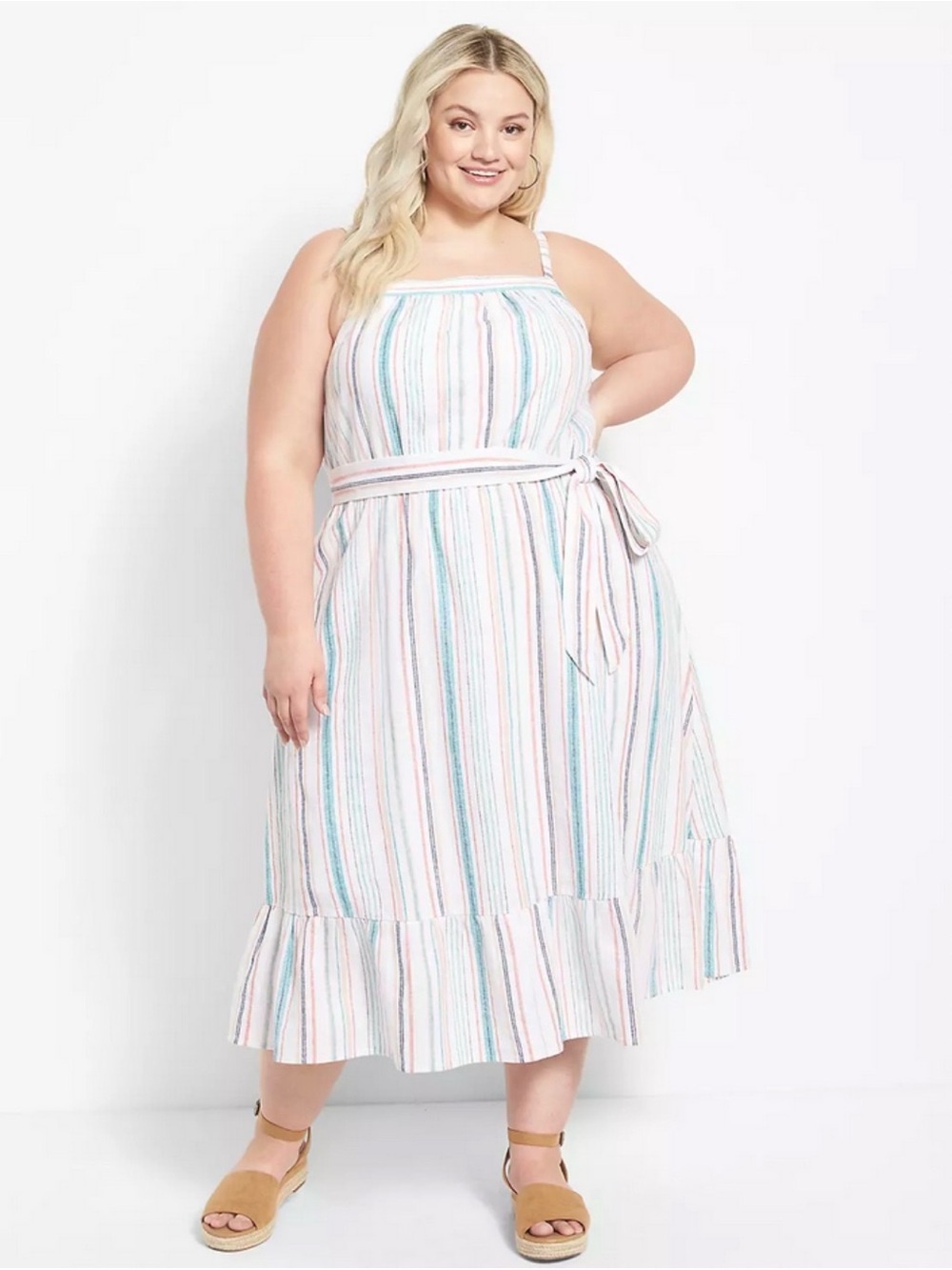Lane Bryant Square-Neck Belted Tiered Dress size 18